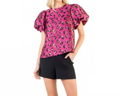 Thml Puff Sleeve Leopard Print Top In Pink In Animal Print