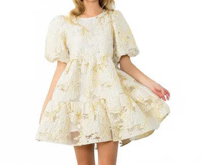 Thml Puff Sleeve Metallic Dress In Ivory/gold In Multi