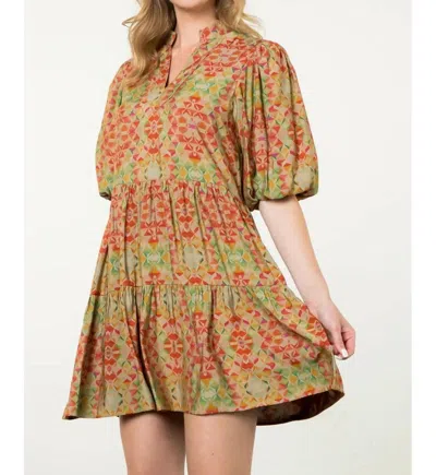 Thml Puff Sleeve Print Dress In Orange/green In Multi