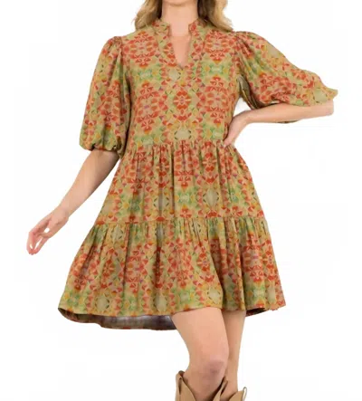 Thml Puff Sleeve Print Dress In Orange/green In Multi