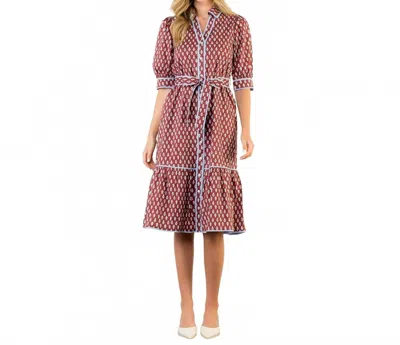 Thml Puff Sleeve Print Midi Dress In Brown