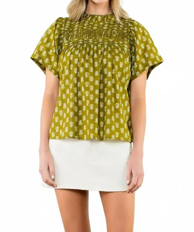 Thml Puff Sleeve Print Top In Green