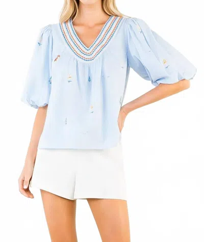 Thml Puff Sleeve Sailboat Top In Light Blue