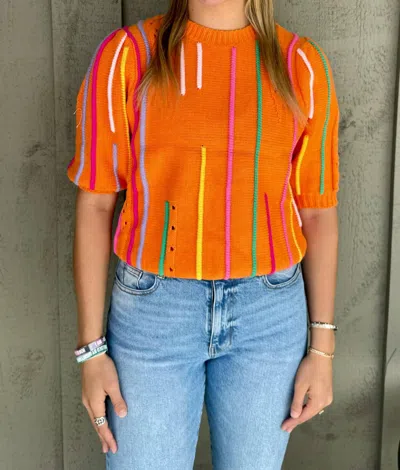 Thml Puff Sleeve Soft Detail Textured Top In Orange