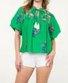 Thml Puff Sleeve Tassel Top In Green