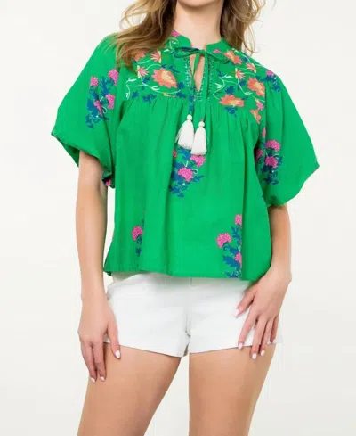 Thml Puff Sleeve Tassel Top In Green