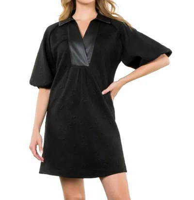 Thml Puff Sleeve Textured Midi Dress In Black