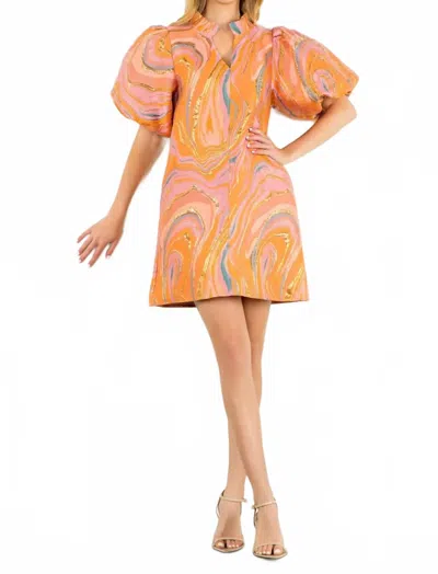 Thml Puff Sleeve Textured Mini Dress In Orange