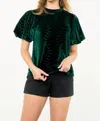 Thml Puff Sleeve Top In Emerald Velvet In Multi