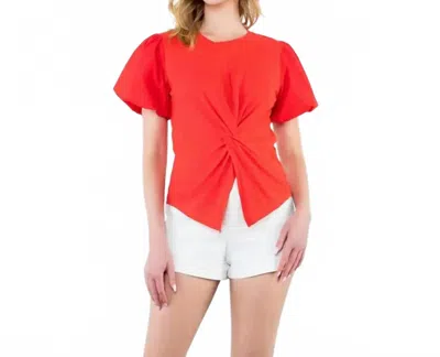 Thml Puff Sleeve Twist Front Top In Red