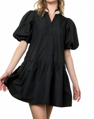 Thml Puff Sleeve V-neck Dress In Black In Multi