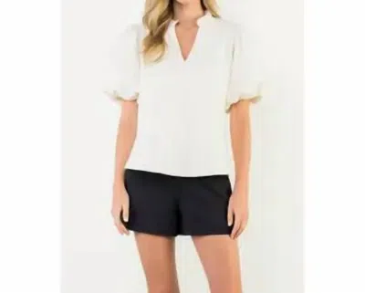Thml Puff Sleeve V-neck Textured Top In Ivory In White