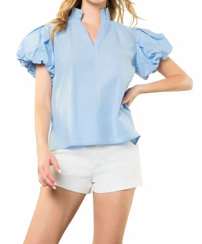 Thml Puffed Sleeve Poplin Blouse In Baby Blue