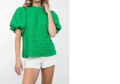Thml Puffed Sleeve Textured Top In Green