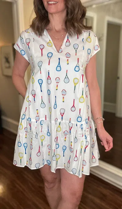 Thml Racket Print Dress In White Multi