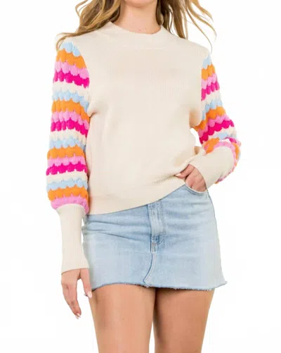 Thml Rainbow Sleeve Sweater In Cream Multi In Pink