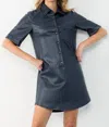 THML REMI SHORT SLEEVE BUTTON UP LEATHER DRESS IN BLUE