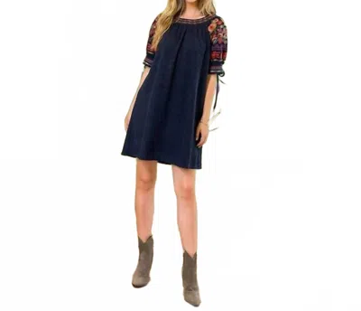 Thml Rib Knit Embroidered Dress In Navy In Blue