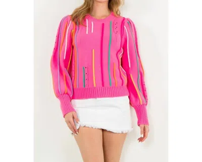 THML RIB KNIT PATTERN SWEATER IN PINK