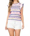 Thml Ribbed Fringe Ruffle Sleeve Top In Pink In White