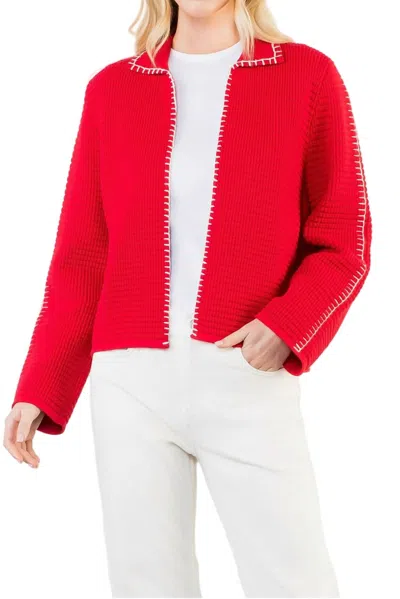 Thml Ribbed Knit Cardigan In Red In Brown