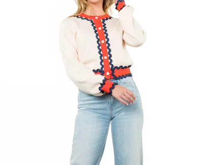 Thml Ric Rac Cardigan In Cream/red In White