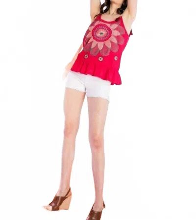 Thml Rise And Shine Embroidered Top In Red
