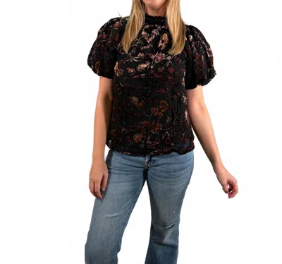 Thml Romantic Velvet Burnout Puff Sleeve Top In Black In Multi
