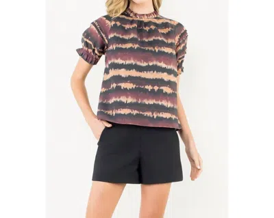 Thml Romy Puff Sleeve Tie Dye Top In Brown Multi