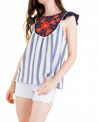 Thml Ruby Pop Embroidered Top In Navy Blue