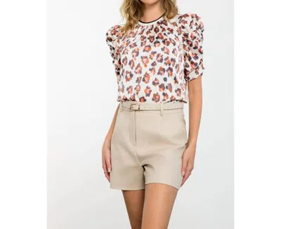 Thml Ruched Sleeve Print Top In Cream In White