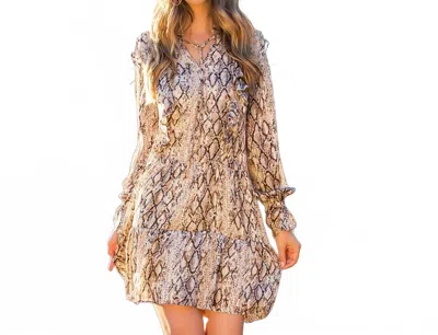 Thml Snake Print Ruffle Dress In Beige In Multi