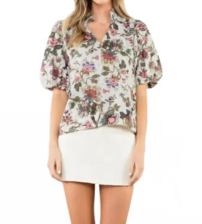 Thml Ruffle Neck Puff Sleeve Top In Multi