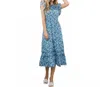 Thml Ruffle Print Midi Dress In Blue In Blue