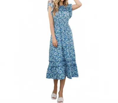 Thml Ruffle Print Midi Dress In Blue
