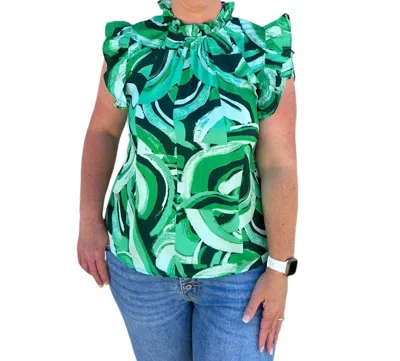 Thml Ruffle Sleeve Abstract Top In Green