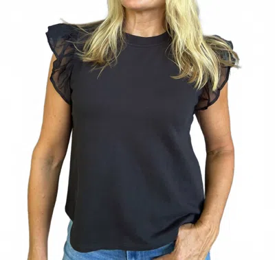 Thml Ruffle Sleeve French Terry Top In Black
