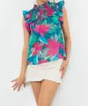 THML RUFFLE SLEEVE SMOCKED TOP IN MULTI COLOR