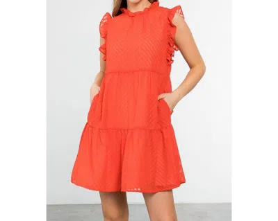 Thml Ruffle Sleeve Textured Tiered Dress In Orange