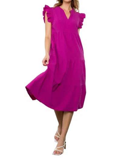 Thml Ruffle Sleeve Tiered Midi Dress In Fuschia In Pink
