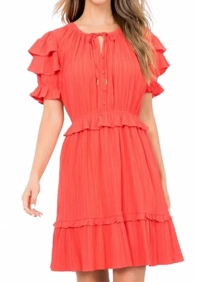 Thml Ruffle Sleeve Tiered Mini Dress In Coral In Pink