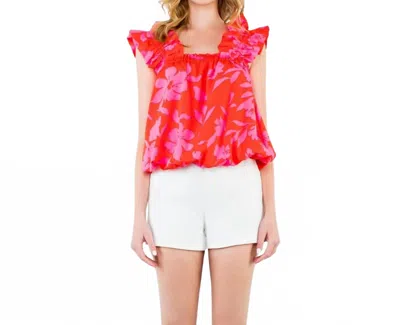 Thml Ruffle Strap Tank Top In Red/pink