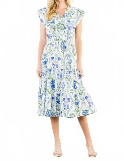 Thml Ruffled Floral Midi Dress In Blue In Multi