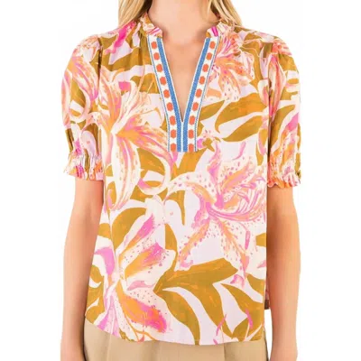 Thml Ruffled Sleeve Floral V-neck Top In Multicolor