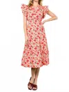 Thml Ruffles And Floral Midi Dress In Pink In Red