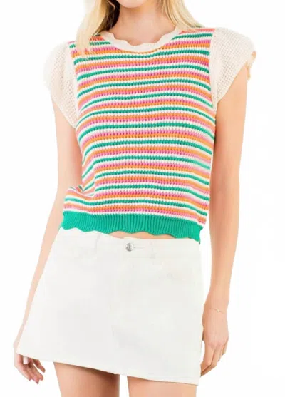 Thml Scallop Hem Striped Knit Top In Green Multi