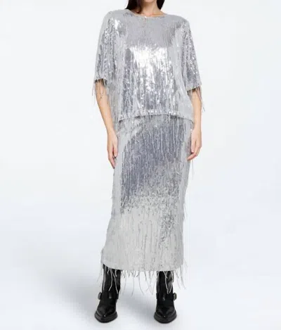 Thml Sequin Fringe Top In Silver In Gray