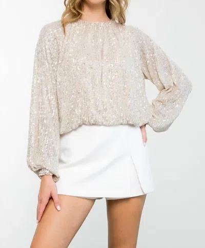 Thml Sequin Long Sleeve Blouse In Cream In Brown