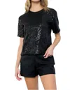 Thml Sequin Short Sleeve Knit Sweater In Black In Black