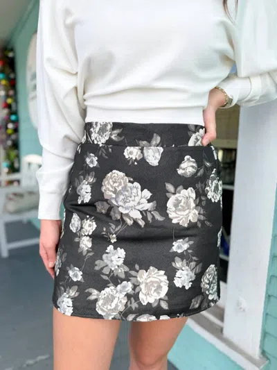 Thml Shimmery Floral Print Mini Skirt In Black/peuter In Multi